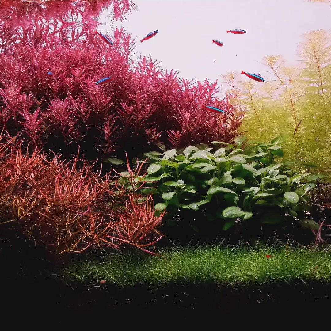A mature planted tank with red and green plants
